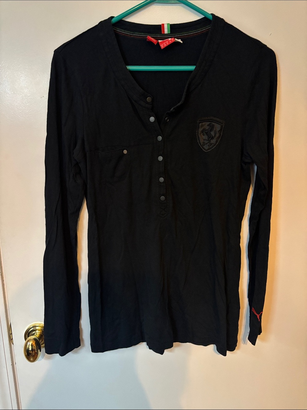 Puma/Ferrari Black Long Sleeve Henley Tee Small